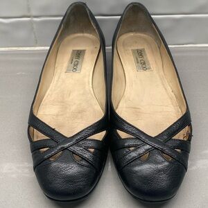 Jimmy Choo leather flats. 071 Jury. Grainy goat leather black.